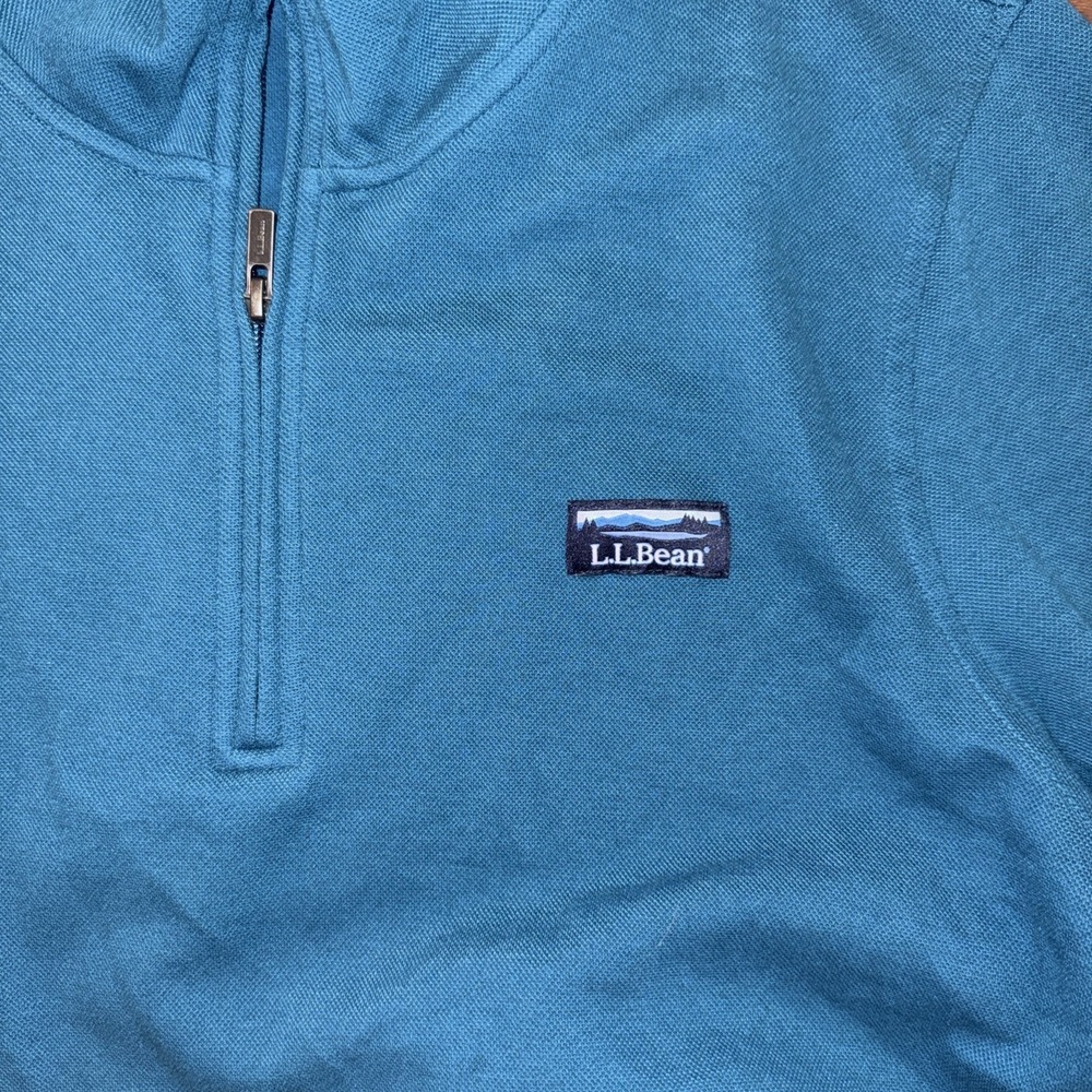 L.L. Bean Men's Large Comfort Stretch Performance Piqué 1/4 Zip Pullover Teal - Picture 3 of 6